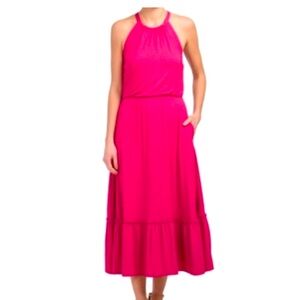Rachel Zoe Blousen Halter Pink Fuchsia Midi Dress Size L